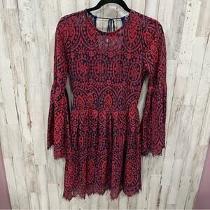 NWT Ultra Pink Red Lace Overlay Mini Dress Dramatic Sleeves Goth